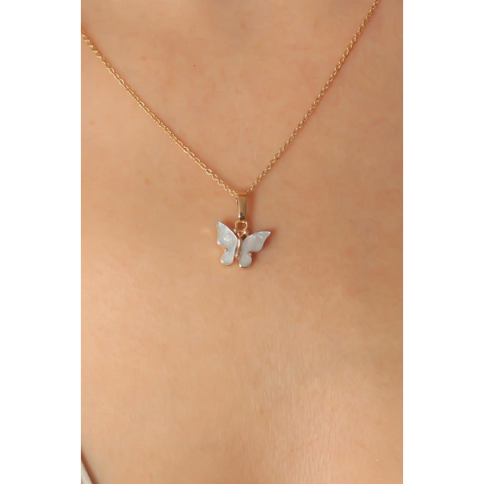 Erb Gold Mavi Renk Kelebek Figür Kadın Kolye