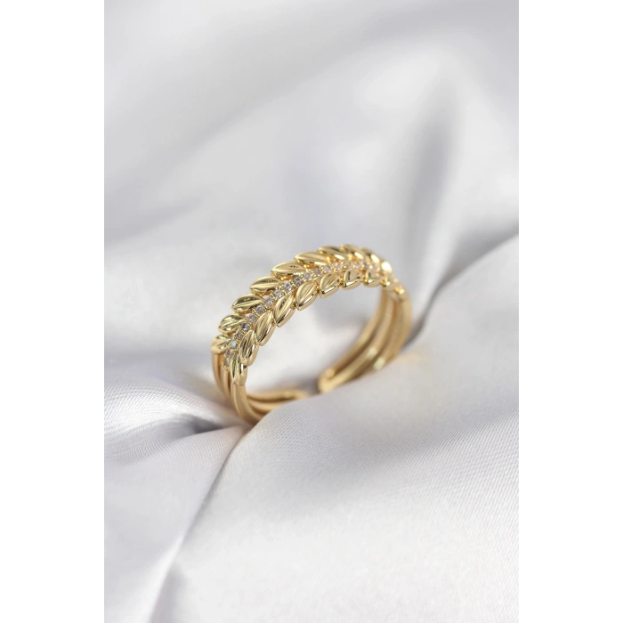 Erb Gold Renk Başak Model Zirkon Taşlı Kadın Yüzük