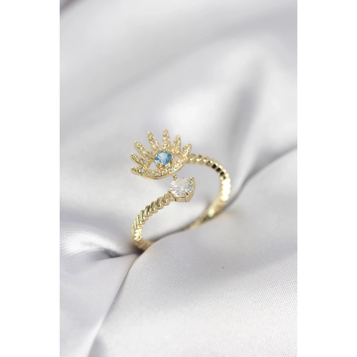 Erb Gold Renk Göz Model Zirkon Taşlı Kadın Yüzük