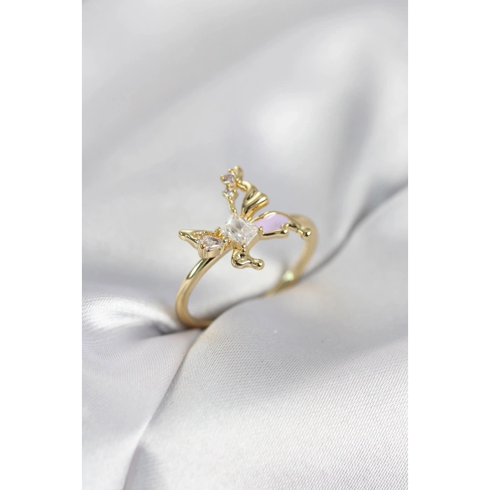 Erb Gold Renk Kelebek Model Zirkon Taşlı Kadın Yüzük