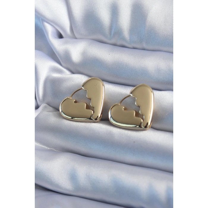 Erb Gold Renk Kırık Kalp Model Pirinç Kadın Küpe