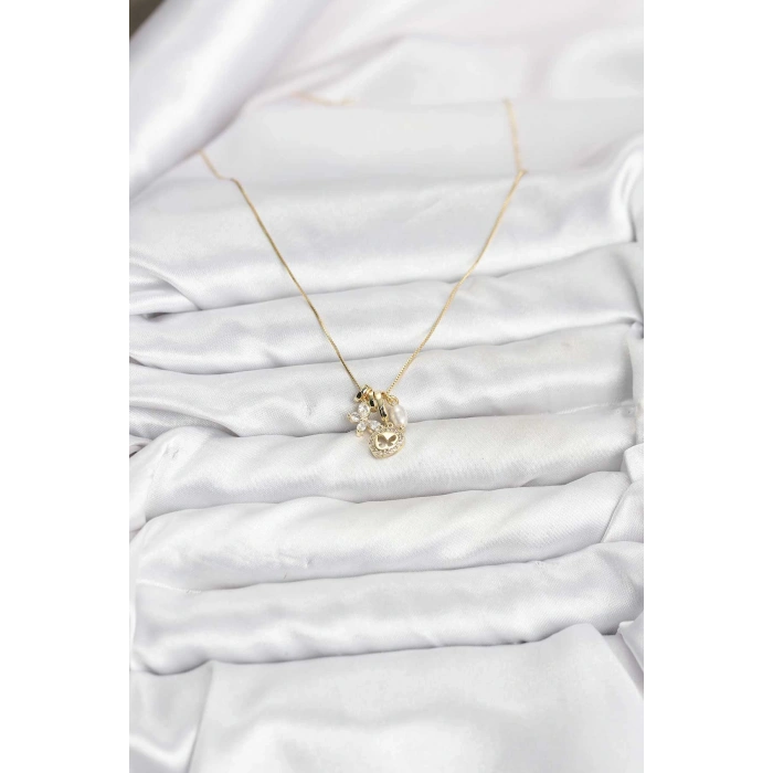 Erb Gold Renk Pirinç Minimal Kelebek Charmlı Kadın Kolye