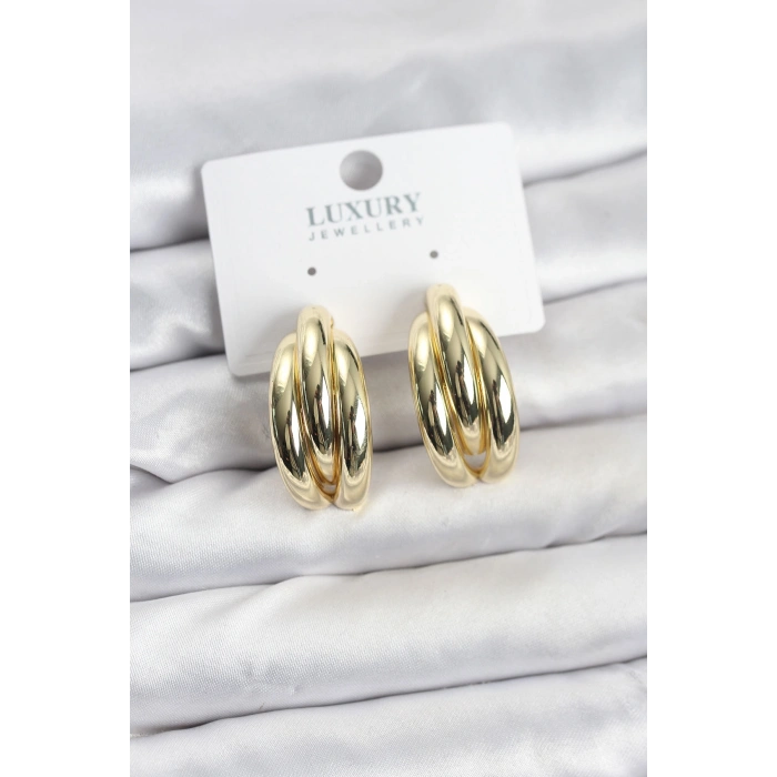 Erb Gold Renk Pirinç Yarım Halka Model Kadın Küpe