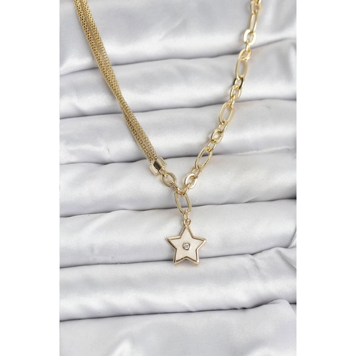 Erb Gold Renk Pirinç Yıldız Model Kadın Kolye