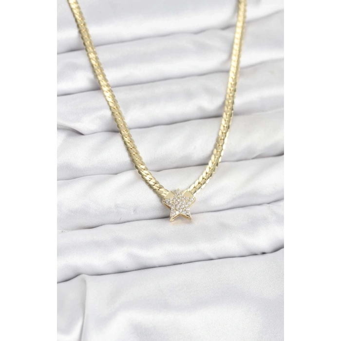 Erb Gold Renk Pirinç Yıldız Zirkon Taşlı Kadın Kolye