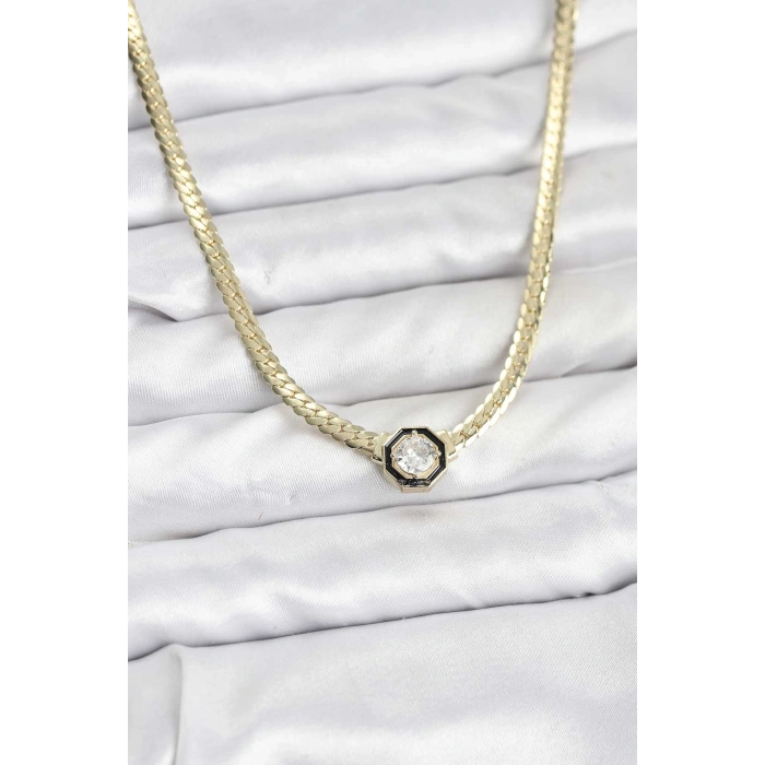 Erb Gold Renk Pirinç Zirkon Taşlı Kadın Kolye