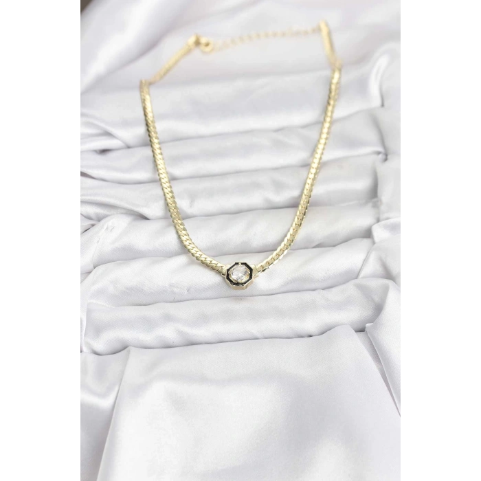 Erb Gold Renk Pirinç Zirkon Taşlı Kadın Kolye