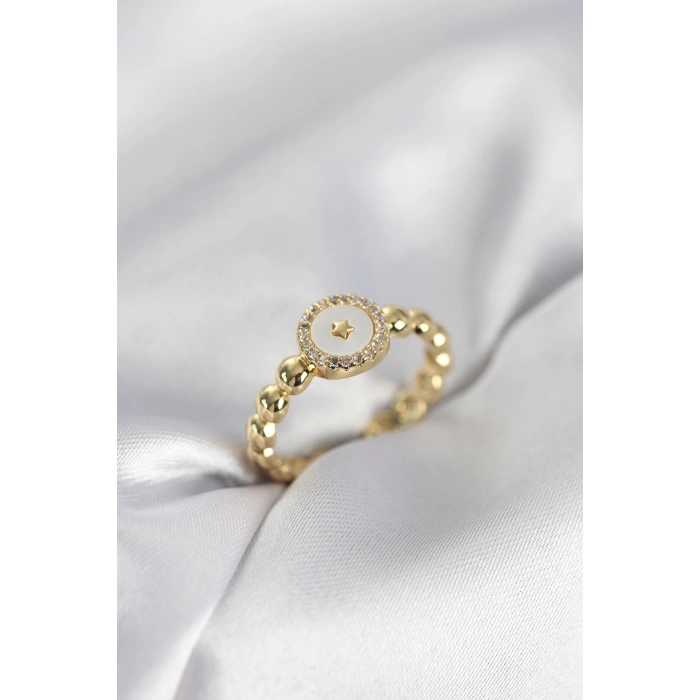 Erb Gold Renk Sedefli Yıldız Model Zirkon Taşlı Kadın Yüzük