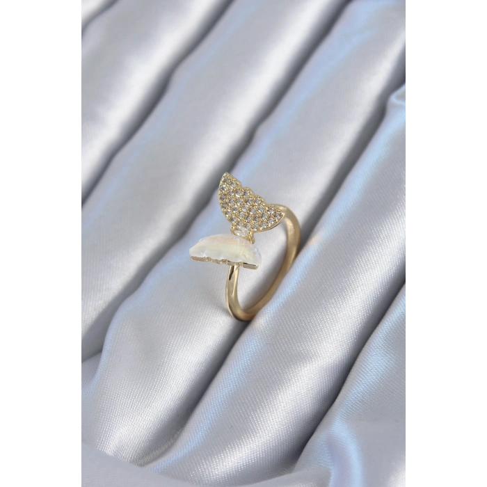 Erb Gold Renk Zirkon Taş Detay Pirinç Kadın Yüzük