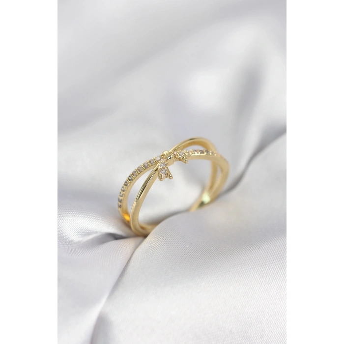 Erb Gold Renk Zirkon Taşlı Fiyonk Model Kadın Yüzük