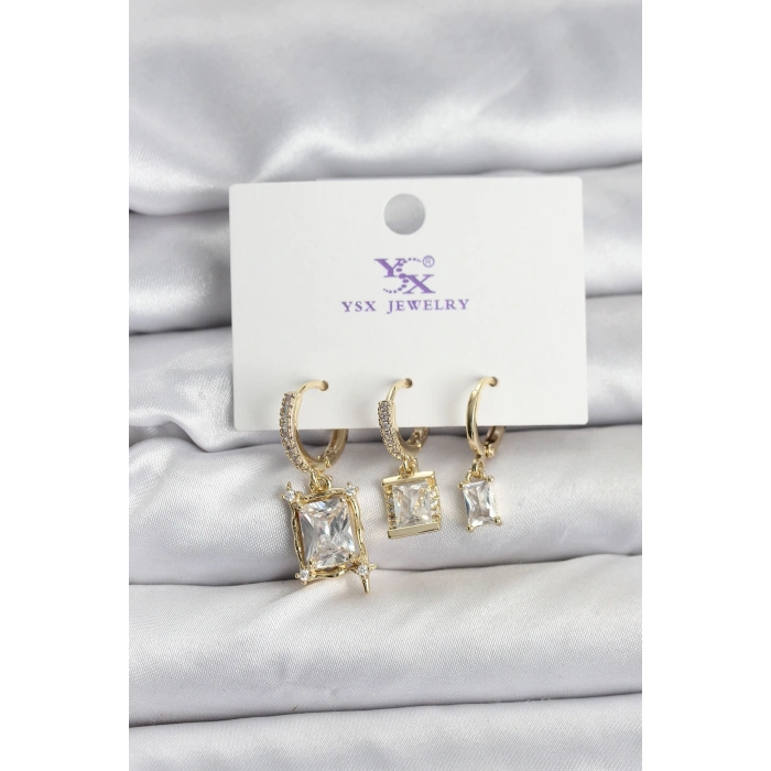 Erb Gold Renk Zirkon Taşlı Kadın Küpe