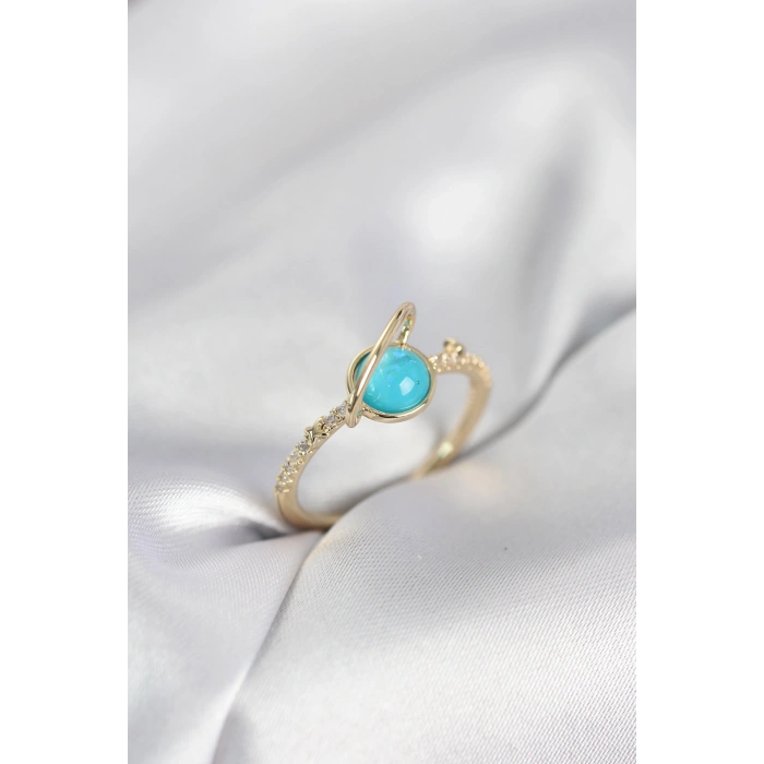 Erb Gold Renk Zirkon Taşlı Satürn Model Kadın Yüzük