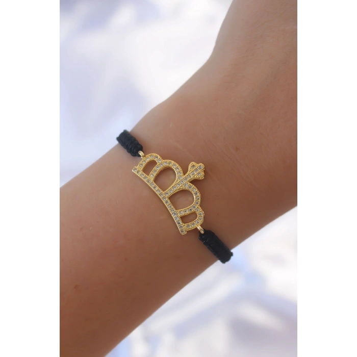 Erb Gold Renk Zirkon Taşlı Taç Figür Makrome Bileklik