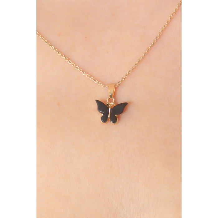 Erb Gold Siyah Renk Kelebek Figür Kadın Kolye