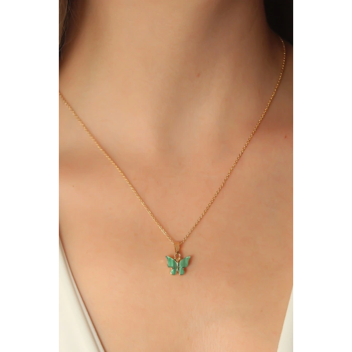 Erb Gold Yeşil Renk Kelebek Figür Kadın Kolye