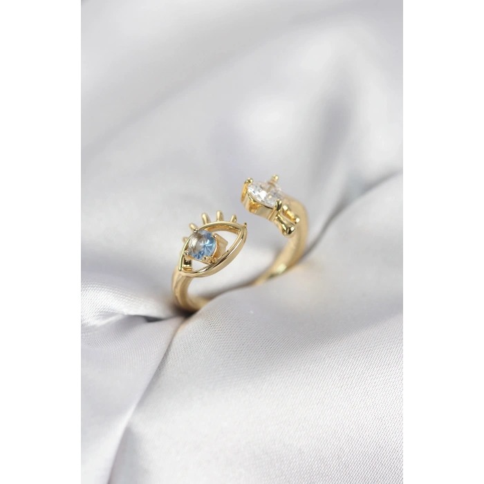 Erb Gözyaşı Model Gold Renk Zirkon Taşlı Kadın Yüzük
