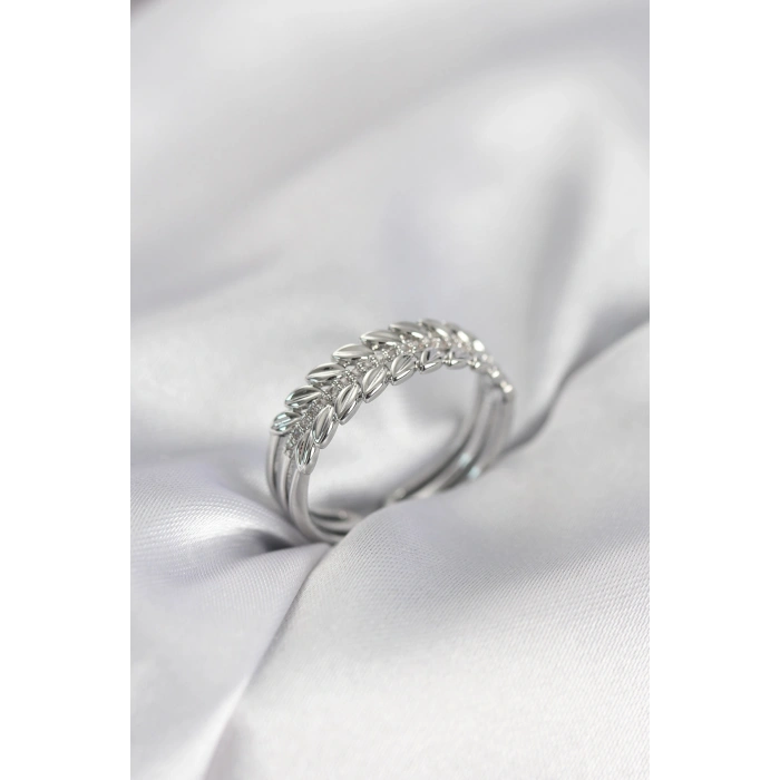 Erb Gümüş Renk Başak Model Zirkon Taşlı Kadın Yüzük