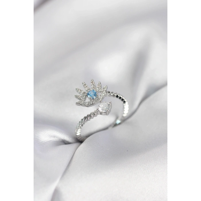 Erb Gümüş Renk Göz Model Zirkon Taşlı Kadın Yüzük