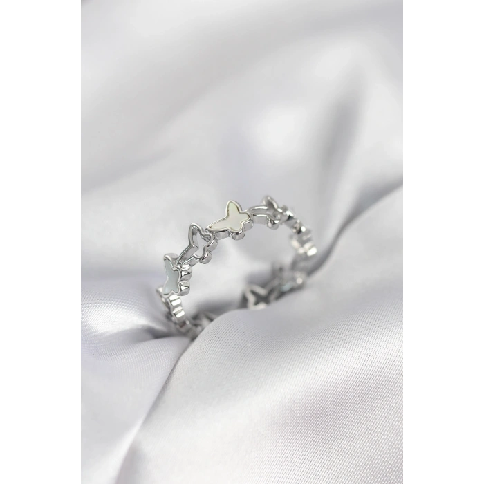 Erb Gümüş Renk Kelebek Model Pirinç Kadın Yüzük