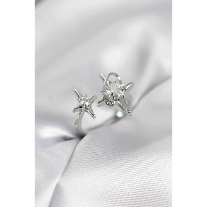 Erb Gümüş Renk Kutup Yıldızı Model Zirkon Taşlı Kadın Yüzük