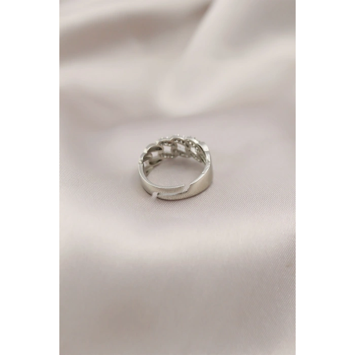 Erb Gümüş Renk Metal Zincir Model Taşlı Kadın Yüzük