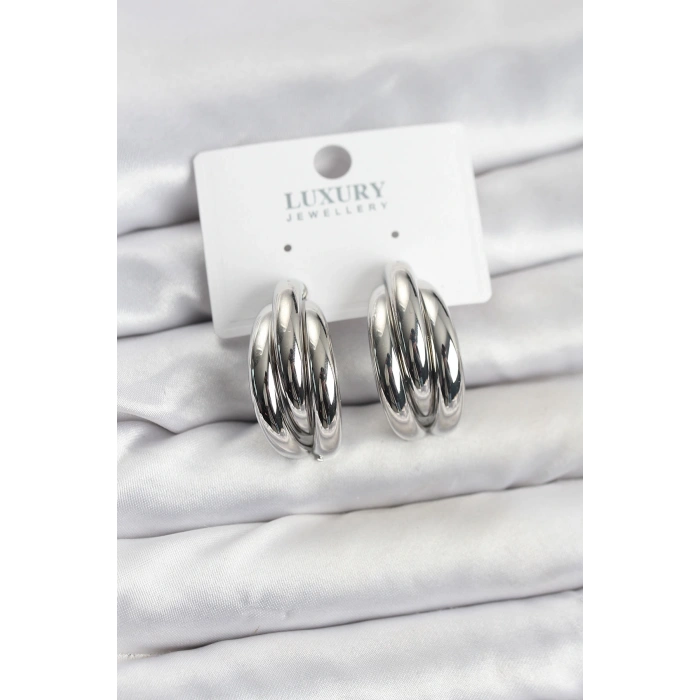 Erb Gümüş Renk Pirinç Yarım Halka Model Kadın Küpe