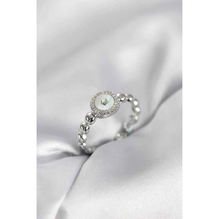 Erb Gümüş Renk Sedefli Yıldız Model Zirkon Taşlı Kadın Yüzük