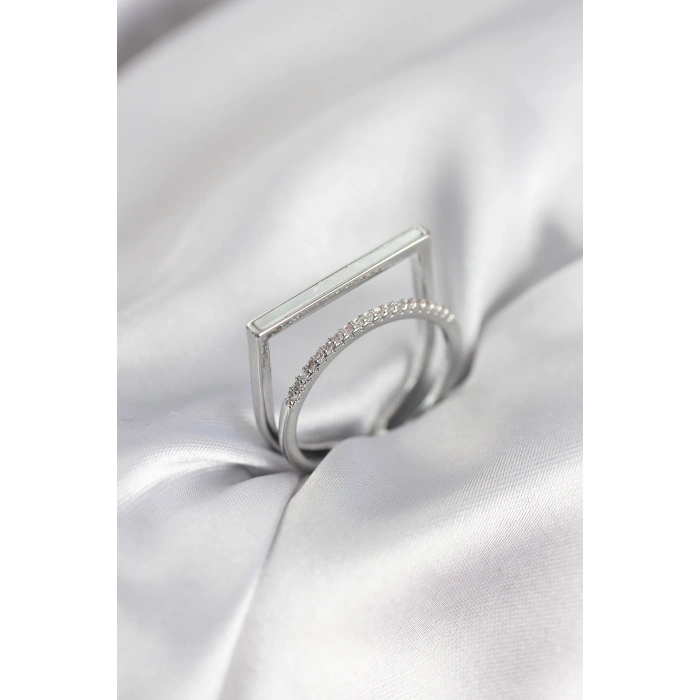 Erb Gümüş Renk Sedefli Zirkon Taşlı 2'li Kadın Yüzük