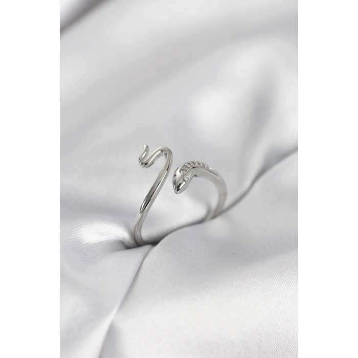 Erb Gümüş Renk Yılan Model Zirkon Taşlı Kadın Yüzük