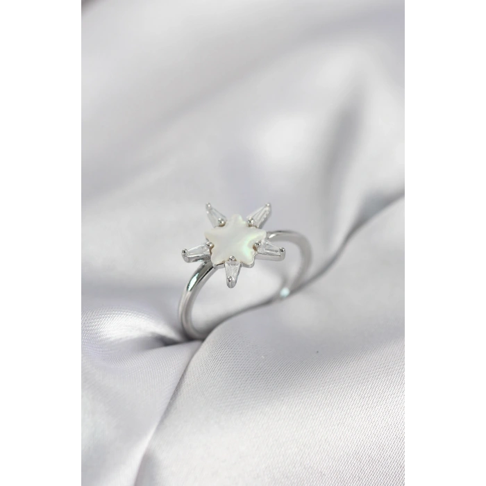 Erb Gümüş Renk Yıldız Model Sedefli Zirkon Taşlı Kadın Yüzük