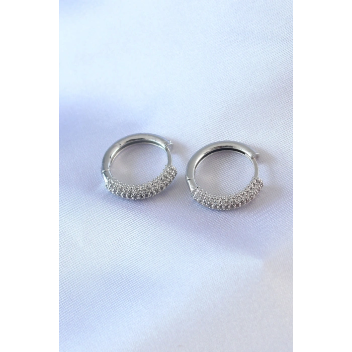 Erb Gümüş Renk Zirkon Taşlı Halka Model Pirinç Kadın Küpe