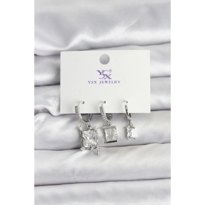 Erb Gümüş Renk Zirkon Taşlı Kadın Küpe