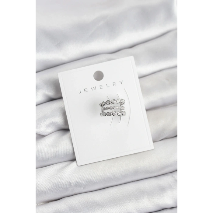 Erb Gümüş Renk Zirkon Taşlı Pirinç Kıkırdak Earcuff Küpe