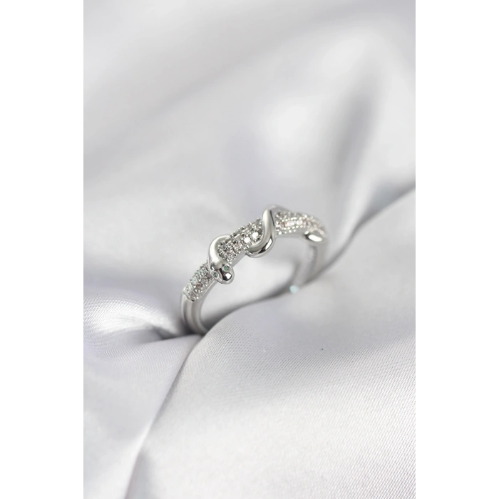 Erb Gümüş Renk Zirkon Taşlı Sarmal Yılan Model Kadın Yüzük