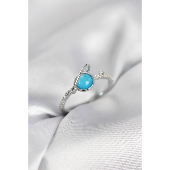 Erb Gümüş Renk Zirkon Taşlı Satürn Model Kadın Yüzük