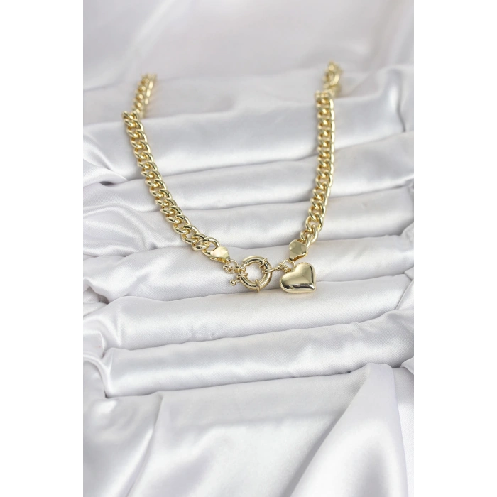 Erb Kalp Detaylı Gold Renk Pirinç Kadın Kolye