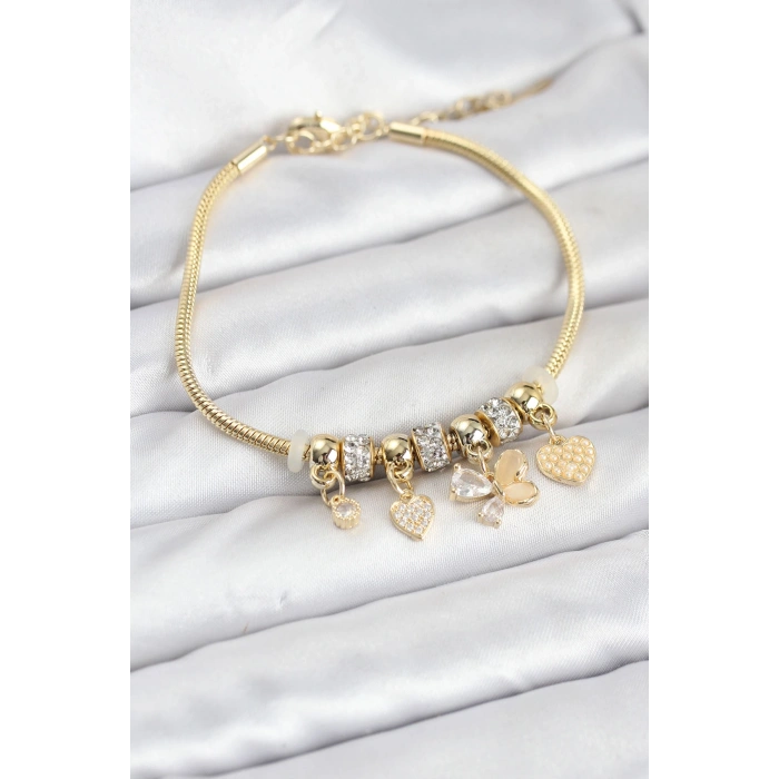 Erb Kelebek Charmlı Gold Renk Kadın Bileklik