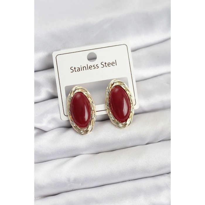 Erb Kırmızı Badem Model Vintage Kadın Küpe