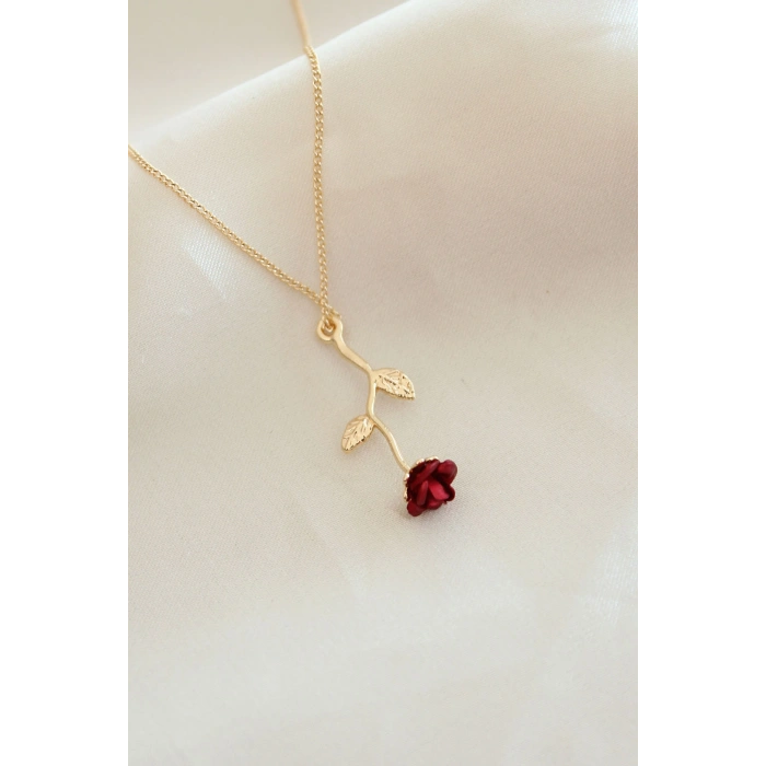 Erb Kırmızı Gül Figürlü Kolye