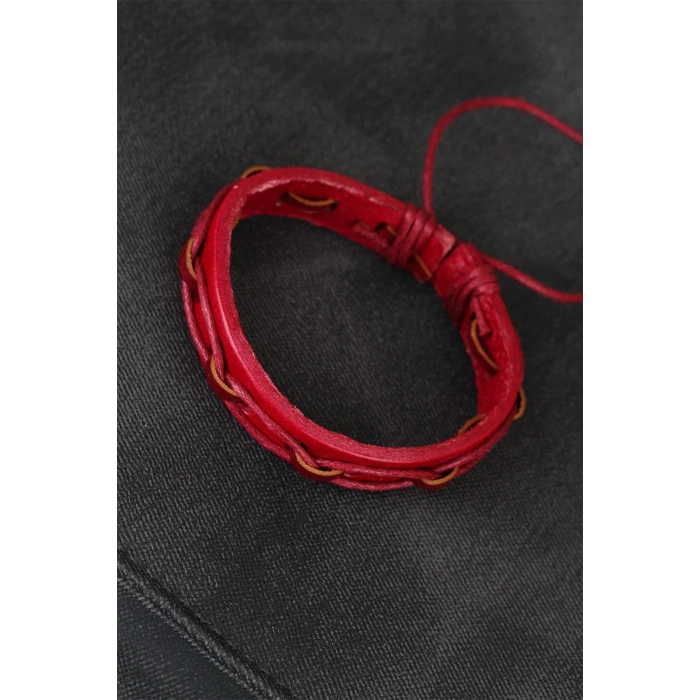 Erb Kırmızı Renk İpli Yeni Sezon Deri Erkek Bileklik