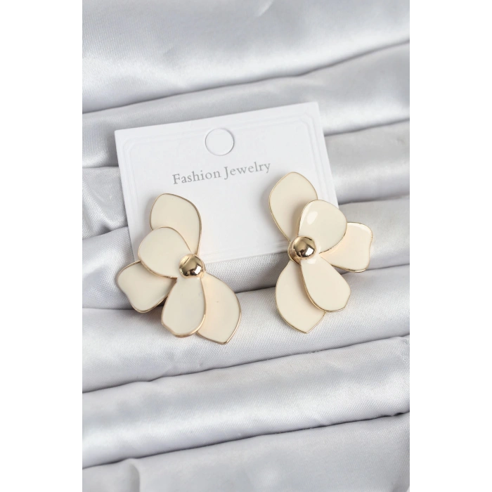 Erb Krem Mineli Lotus Model Pirinç Kadın Küpe