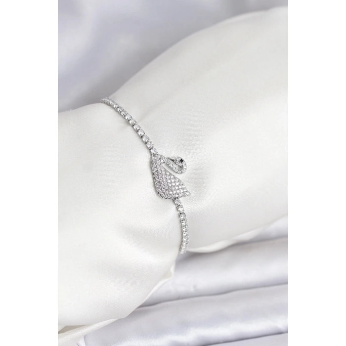 Erb Kuğu Model Zirkon Taşlı Gümüş Renk Asansörlü Su Yolu Bileklik