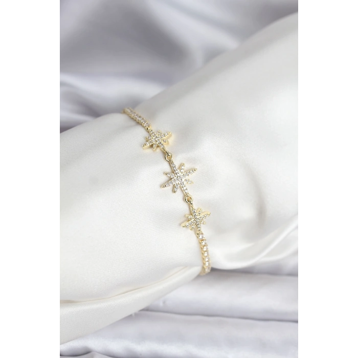 Erb Kutup Yıldızı Model Zirkon Taşlı Gold Renk Su Yolu Kadın Bileklik