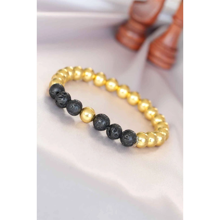 Erb Lav Doğal Taş Detaylı Hematit Gold Renk Erkek Bileklik