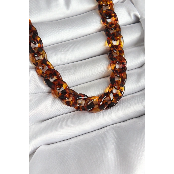 Erb Leopar Desenli Mika Kalın Zincir Kadın Kolye