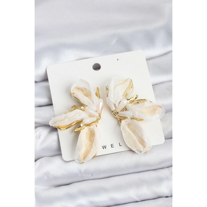 Erb Lotus Model Beyaz Renk Tüllü Kadın Küpe