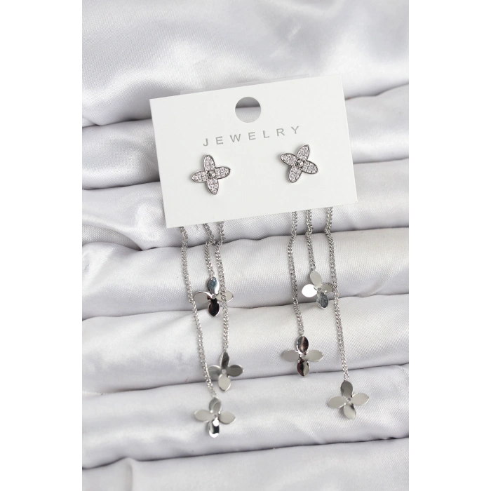 Erb Lotus Model Gümüş Renk Pirinç Sallantılı Kadın Küpe