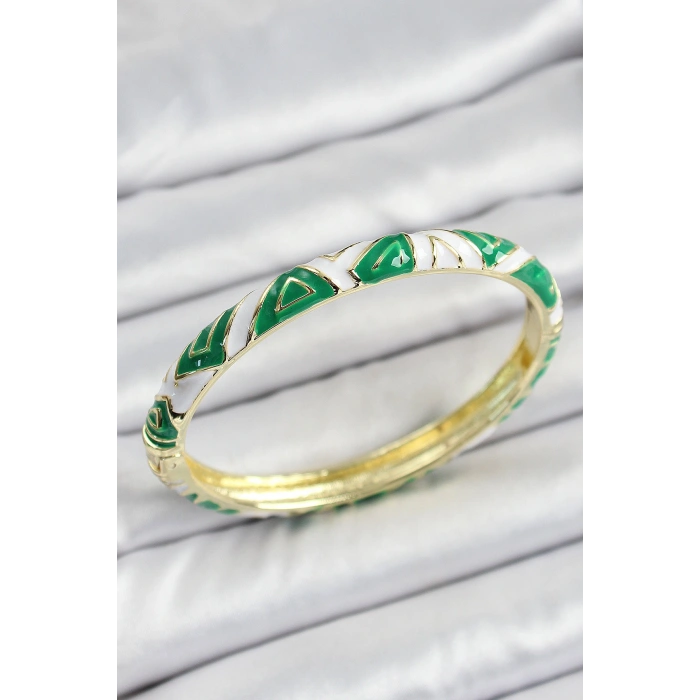 Erb Mineli Pirinç Yeşil Beyaz Motifli Kadın Kelepçe