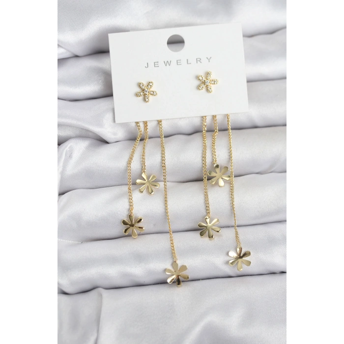 Erb Papatya Model Gold Renk Pirinç Sallantılı Kadın Küpe