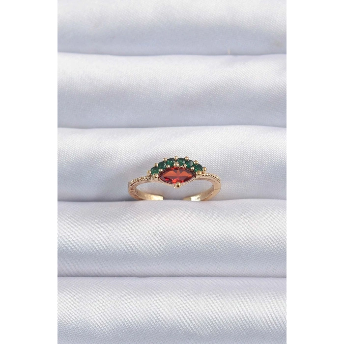 Erb Pirinç Altın Renk Renkli Zirkon Taşlı Ayarlanabilir Karpuz Model Yüzük